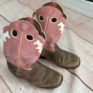 Tony Lama Buckaroo Cowgirl Boots Sz 3.5D girls Brown Pink Leather LL405 READ